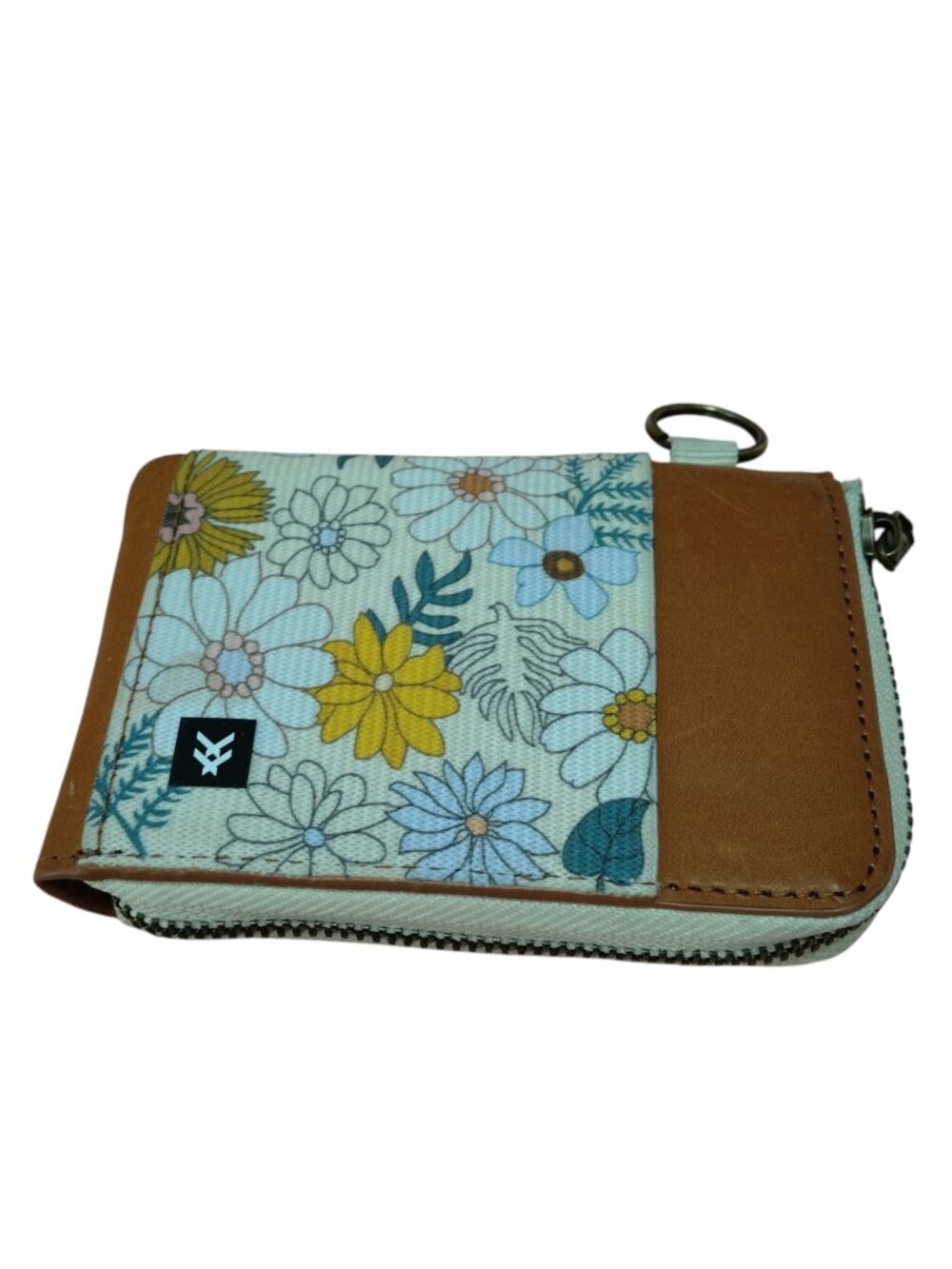 Thread Wallet Floral Leather Zip Around Card Wallet Keyring Slot Back Logo